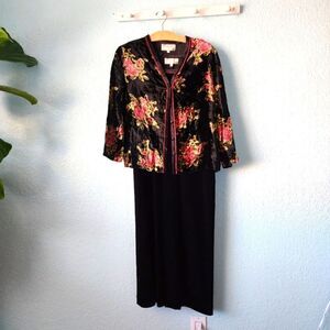 Earth Song Vintage boho velvet peaseant cottage core dress and cardigan set